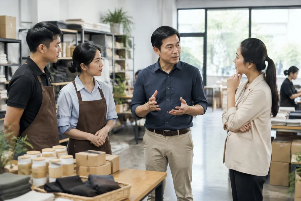 Chủ doanh nghiệp Việt Nam cân nhắc lựa chọn phương án xây dựng website trong không gian làm việc thực tế, quan sát hai hướng triển khai khác nhau qua hoạt động trao đổi chiến lược