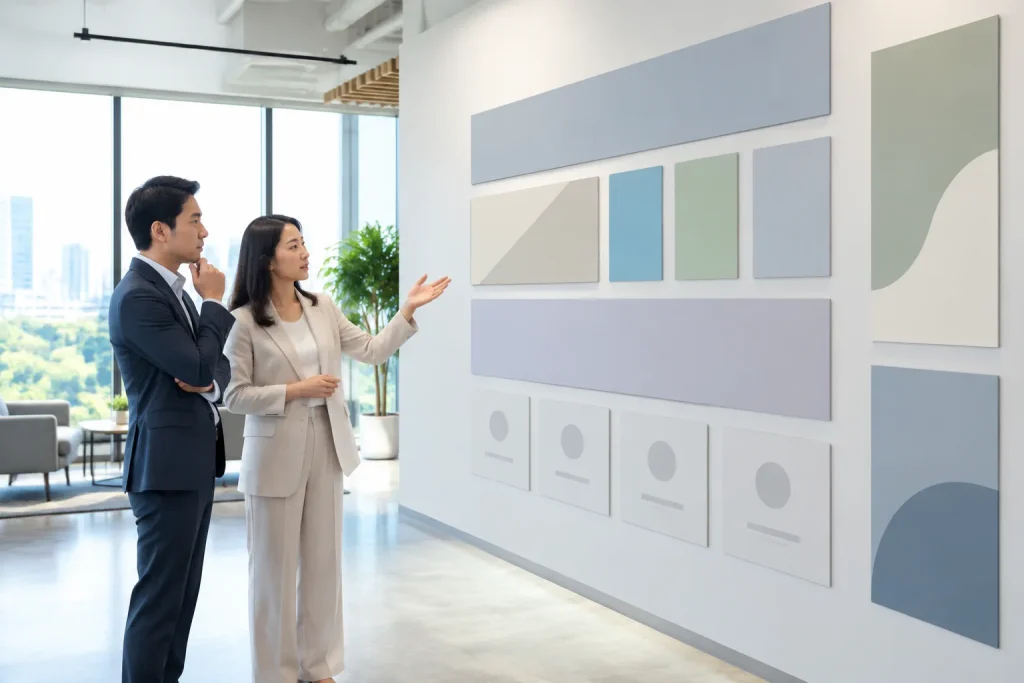 Nhóm chuyên gia doanh nghiệp Việt Nam quan sát mô hình không gian trải nghiệm khách hàng trong buổi đánh giá ý tưởng thiết kế website